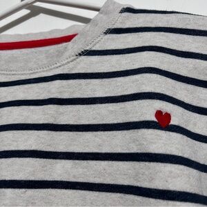 Monoprix striped navy off white sweatshirt embroidered red HEART Size 10: Box L